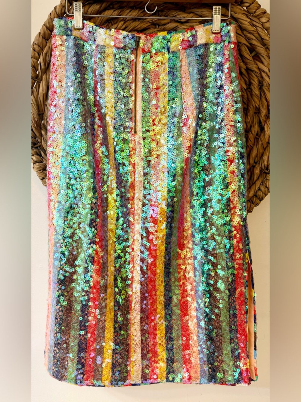 Anthropologie Maeve Sequined Palette Midi Skirt Pink Size 10 - Picture 9 of 14
